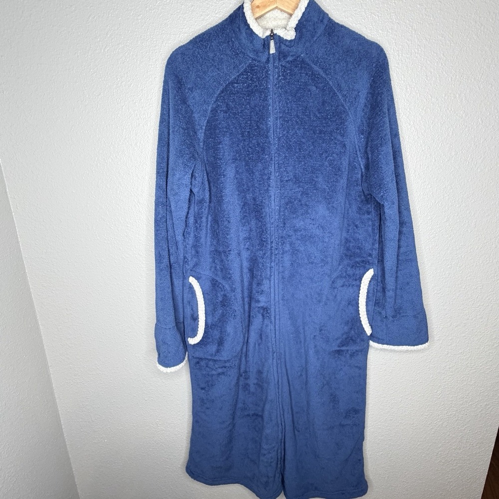 Stan Herman Plush Blue Zip Robe Womens Plus L Housecoat Cozy Lounge Thermal